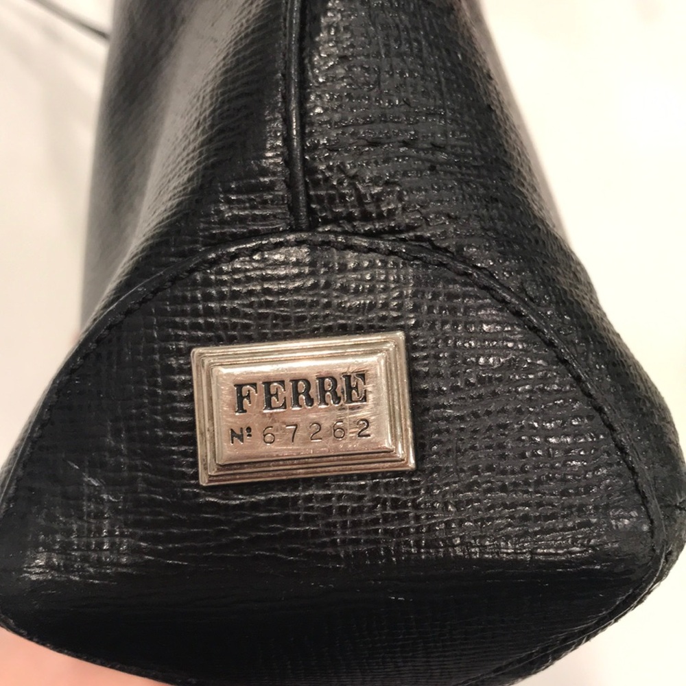 Gianfranco Ferre Black Shoulder Bag with Silver Plaque